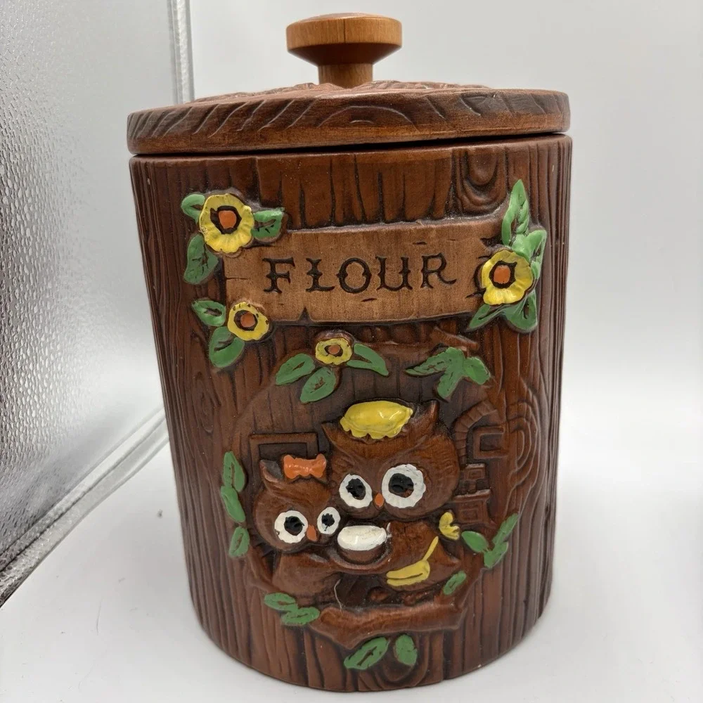 Vtg 1970's Woodsy Owl  Stump Canisters Treasure Craft USA Set of 3‎ MCM Rare HTF